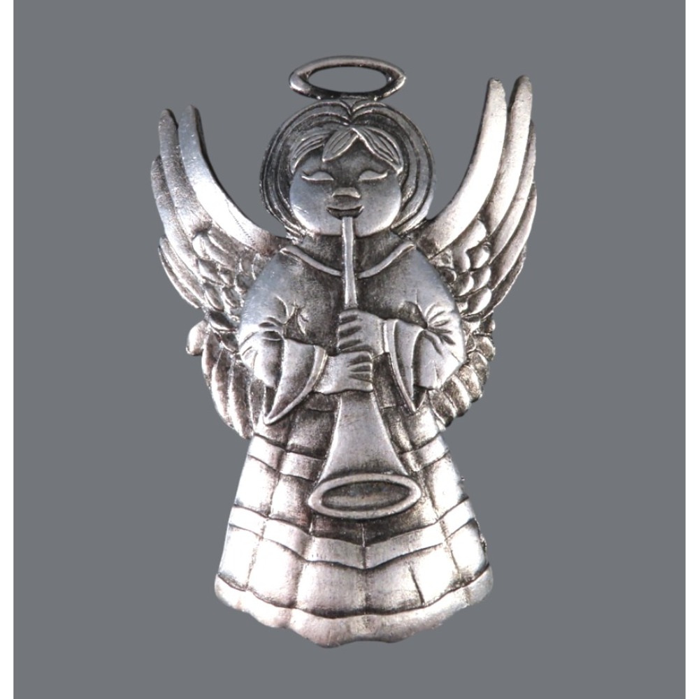 VTG 1988 Metzke Pewter Christmas Ornament HERALDING ANGEL BLOWING HORN Cute!